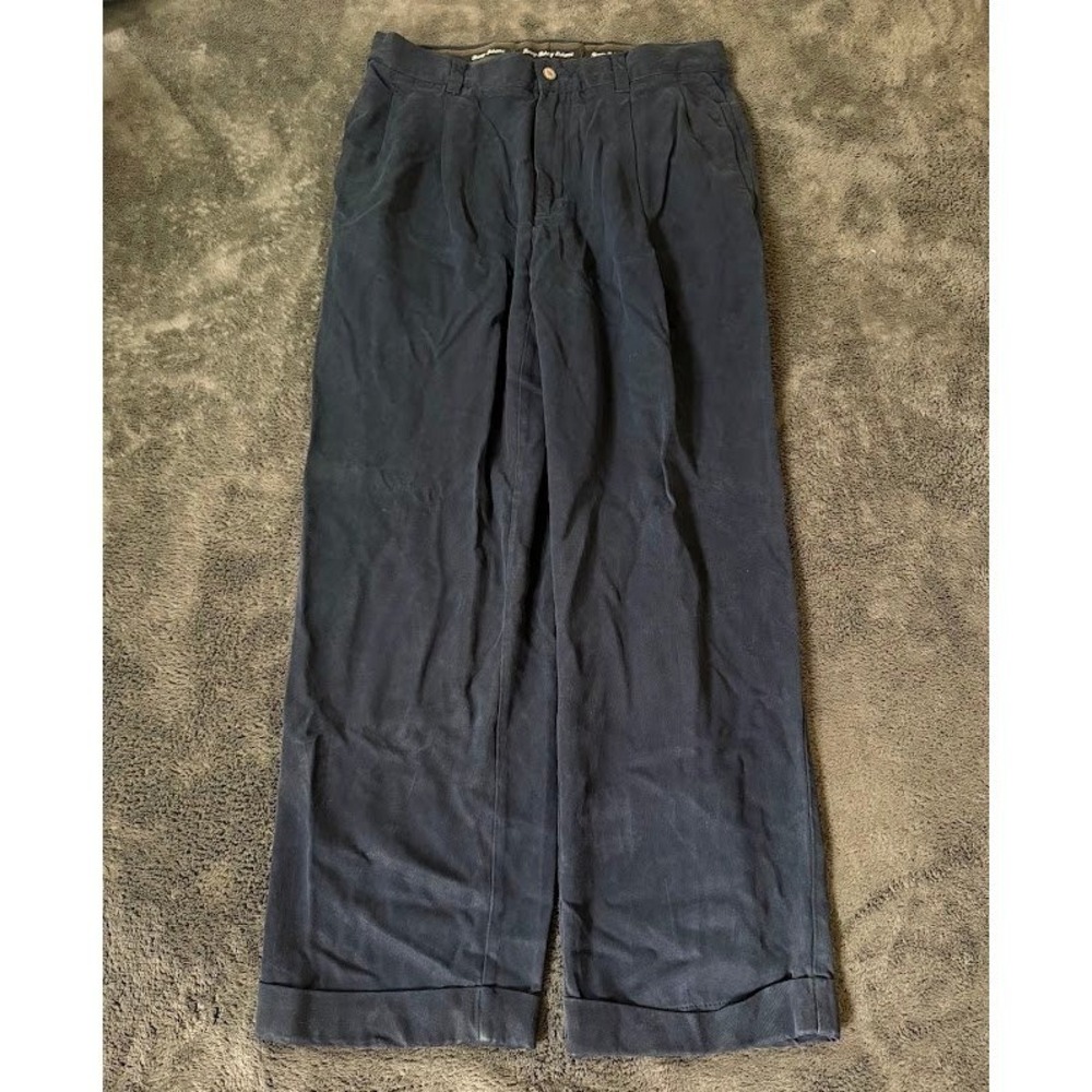 Tommy Bahama Mens 32X29 Blue 100% Silk Pleated Cuffed Relaxed Trousers Pants